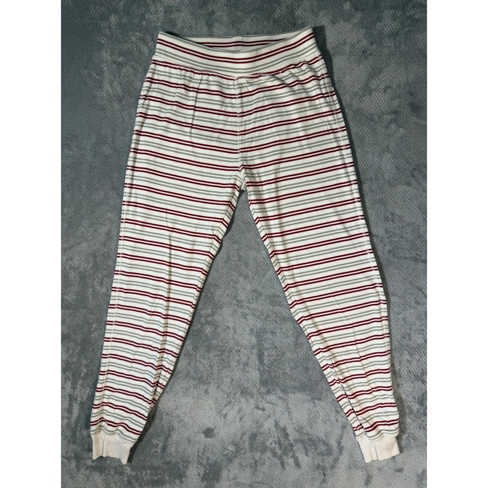 PACT Women Organic Cotton Striped Lounge Jogger Pants Ivory Burgundy Sage Size S